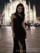 Black Mermaid One Shoulder Side Slit Long Evening Prom Dresses, MR9150