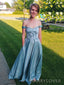 Popular Satin Appliques A-line Long Evening Prom Dresses, Off Shoulder Prom Dress, MR9156