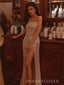 High Slit Sparkly Sequins Spaghetti straps Long Evening Prom Dresses, MR9162