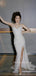Spaghetti Straps White Sequins Mermaid Side Slit Long Evening Prom Dresses, MR9164