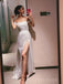 Morden White Sequins Off Shoulder Side Slit Long Evening Prom Dresses, MR9165