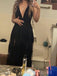 Black Tulle Appliques A-line Long Evening Prom Dresses, Deep V-neck Prom Dress, MR9166
