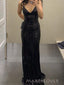 Black Sequins Sheath Mermaid V-neck Long Evening Prom Dresses, MR9167