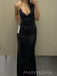 Black Sequins Sheath Mermaid V-neck Long Evening Prom Dresses, MR9167