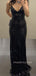 Black Sequins Sheath Mermaid V-neck Long Evening Prom Dresses, MR9167