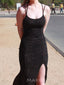 Black Sparkly Mermaid Spaghetti Straps Long Evening Prom Dresses, MR9171