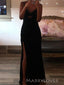 Sexy Black Mermaid V-neck Long Evening Prom Dresses, MR9173