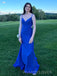 Backless V-neck Royal Blue Sheath Mermaid Long Evening Prom Dresses, MR9175