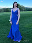 Backless V-neck Royal Blue Sheath Mermaid Long Evening Prom Dresses, MR9175