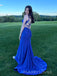 Backless V-neck Royal Blue Sheath Mermaid Long Evening Prom Dresses, MR9175