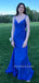 Backless V-neck Royal Blue Sheath Mermaid Long Evening Prom Dresses, MR9175