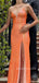 Orange Sequins Mermaid Spaghetti Straps Long Evening Prom Dresses, MR9177