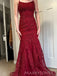 Formal Dark Red Tulle Appliques Mermaid Long Evening Prom Dresses, MR9183