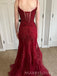 Formal Dark Red Tulle Appliques Mermaid Long Evening Prom Dresses, MR9183