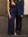 Elegant Navy Blue Sequins Spaghetti Straps Long Evening Prom Dresses, MR9185