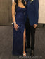 Elegant Navy Blue Sequins Spaghetti Straps Long Evening Prom Dresses, MR9185