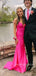 Sexy Backless Hot Pink Mermaid Long Evening Prom Dresses, MR9189