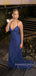 Morden V-neck Navy Blue Lace Mermaid Long Evening Prom Dresses, MR9192