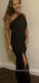 One Shoulder Black Purple Mermaid Side Slit Long Evening Prom Dresses, MR9194