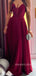 A-line Spaghetti Straps Dark Red Satin Long Evening Prom Dresses, MR9195