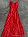 Formal Red Sequins Spaghetti Straps V-neck Long Evening Prom Dresses, MR9196