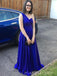 Floor-length Royal Blue Chiffon A-line One Shoulder Long Evening Prom Dresses, MR9197