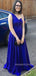 Floor-length Royal Blue Chiffon A-line One Shoulder Long Evening Prom Dresses, MR9197