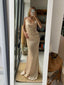 Popular Champagne Soft Satin Mermaid Cowl-neck Long Evening Prom Dresses, MR9199