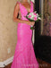 Hot Pink Sparkly Sequins Mermaid V-neck Long Evening Prom Dresses, V-back Prom Dress, MR9200