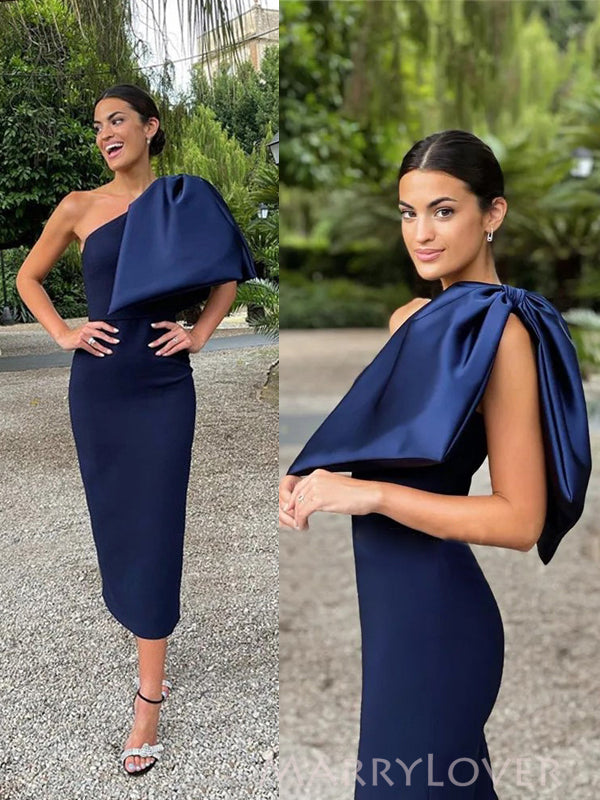 One Shoulder Navy Blue Mermaid Unique Long Evening Prom Dresses, MR9206