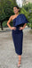 One Shoulder Navy Blue Mermaid Unique Long Evening Prom Dresses, MR9206