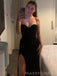 Black Soft Satin Mermaid Side Slit Long Evening Prom Dresses, MR9209