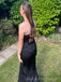 Black Soft Satin Mermaid Side Slit Long Evening Prom Dresses, MR9209