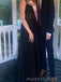 V-neck Black Tulle A-line Long Evening Prom Dresses, Side Slit Custom Prom Dress, MR9210