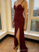 Burgundy Mermaid Side Slit Long Evening Prom Dresses, Chep Prom Dress, MR9211