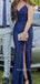 Navy Blue Sheath Spaghetti Straps Long Evening Prom Dresses, MR9213