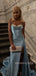 Sweetheart Dusty Blue Satin Beaded Long Evening Prom Dresses, High Slit Prom Dress, MR9222