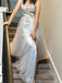 Blue Tulle Appliques V-neck Long Evening Prom Dresses, A-line Custom Prom Dress, MR9230