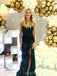 Dark Green Sequins Sweetheart Mermaid Side Slit Long Evening Prom Dresses, MR9236