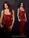 Mermaid Red Satin Straps Long Evening Prom Dresses, MR9250