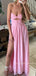 Sweetheart Pink Chiffon A-line Long Evening Prom Dresses, Strapless Prom Dress, MR9252