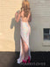 Gorgeous Lace Spaghetti Straps Side Slit Long Evening Prom Dresses, Mermaid Prom Dress, MR9255