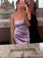 Lilac Satin Spaghetti Straps Long Evening Prom Dresses, MR9259