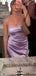 Lilac Satin Spaghetti Straps Long Evening Prom Dresses, MR9259