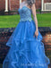 Blue Tulle Appliques Sweetheart A-line Long Evening Prom Dresses, MR9264