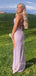 Light Purple Sequins Mermaid High Slit Long Evening Prom Dresses, V-neck Prom Dress, MR9265