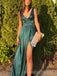Floor-length A-line Satin V-neck Long Evening Prom Dresses, V-back Prom Dress, MR9267