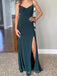 Simple V-neck Side Slit Long Evening Prom Dresses, MR9268