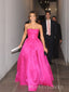Formal Hot Pink Gaganza Satin Long Evening Prom Dresses, Strapless A-line Prom Dress, MR9286