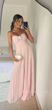 Sweet Herat Pink Chiffon A-line Long Evening Prom Dresses, Strapless Prom Dress, MR9302